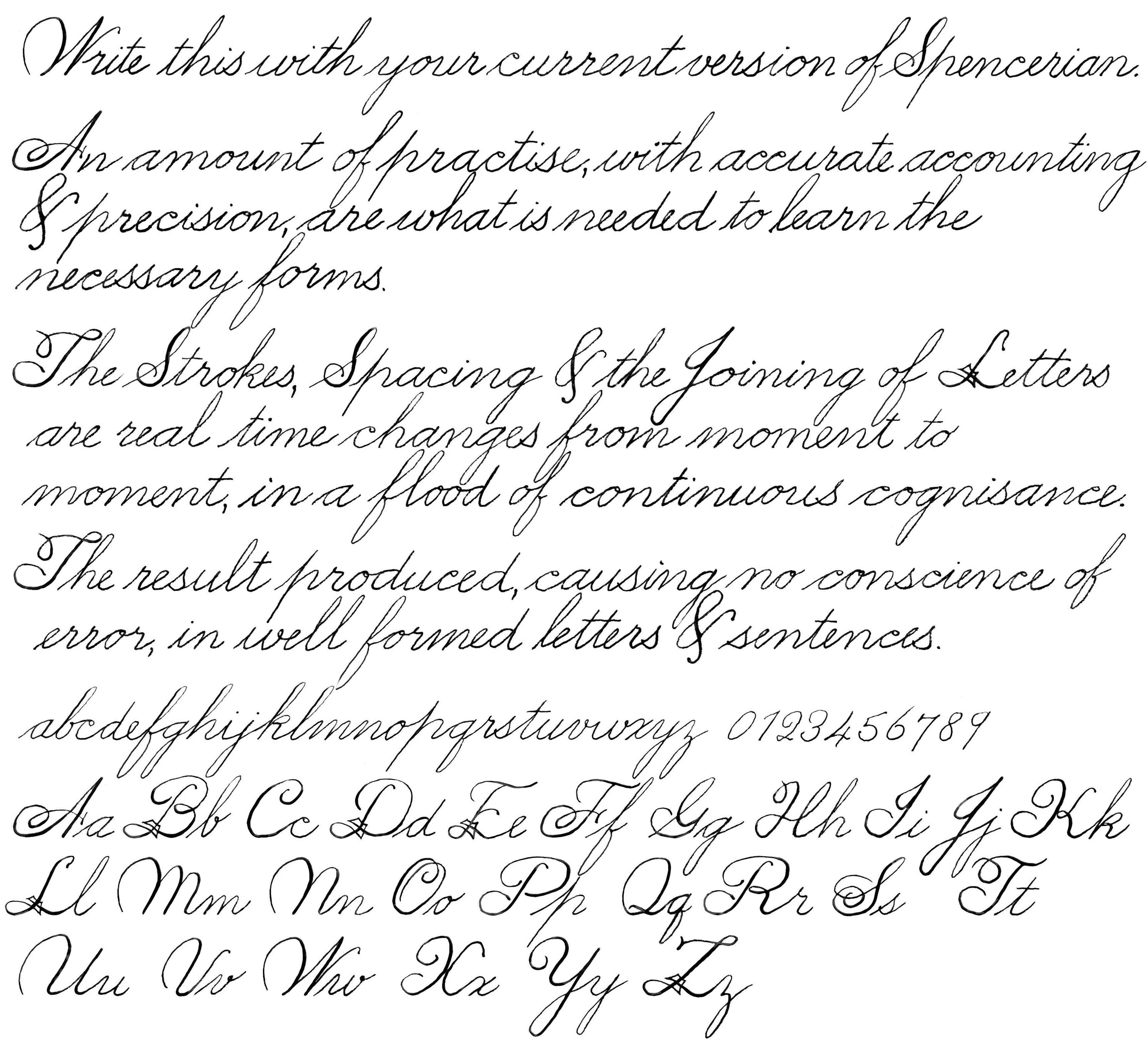 Handwritten Spencerian sample text
